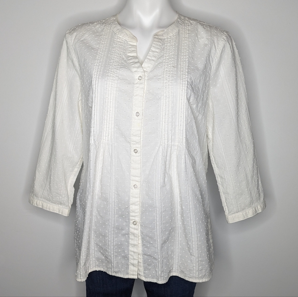 ✨3/$15 Talbots White 3/4 Sleeve Cotton Button Up L